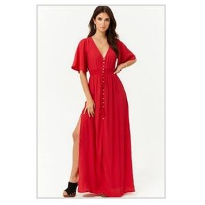 Forever21 red button down maxi dress